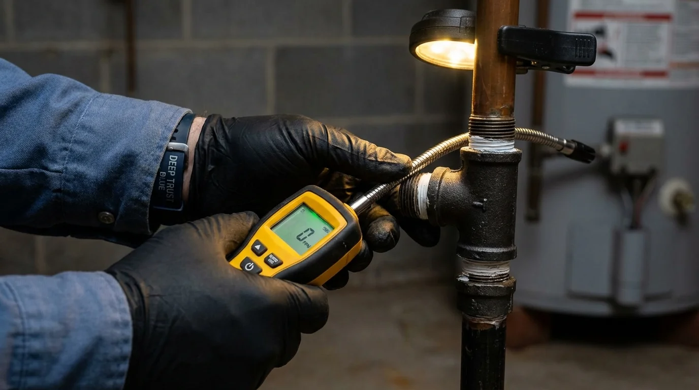 Gas leak detection with electronic sniffer by Johns Plumbing LLC in Merrimac