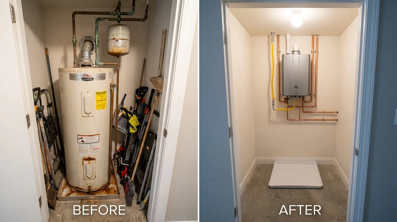 Tank water heater versus wall-mounted tankless unit comparison for Merrimac, MA homeowners